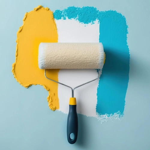 Creative wall painting ideas with a roller and colorful paint.