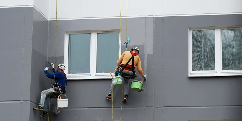 Two Painters are Painting the exterior wall in the dubai